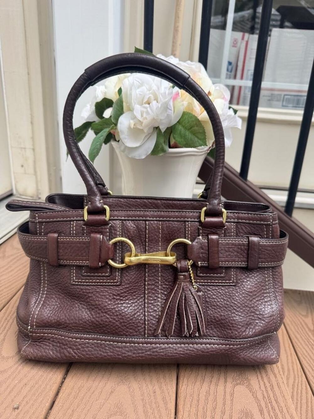 COACH 10212 "HAMPTON" BROWN LEATHER SATCHEL PURSE BAG HANDBAG (150